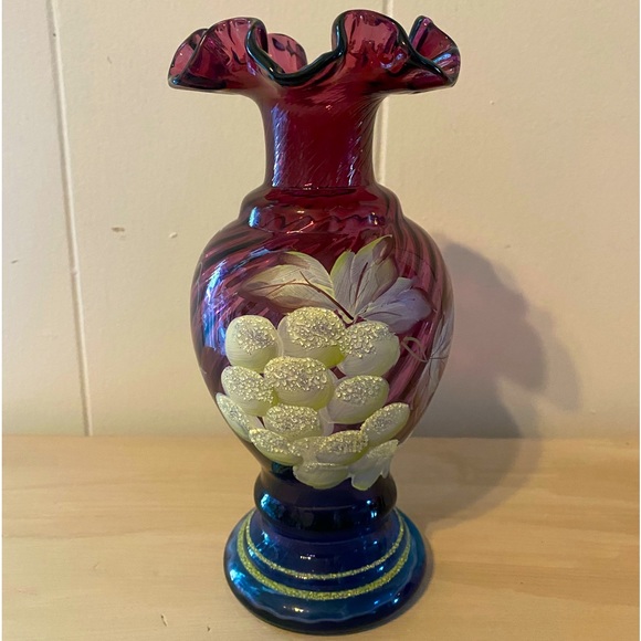 Fenton Other - Fenton Art Glass Hand Painted Plum and Purple Opalescent Vase
